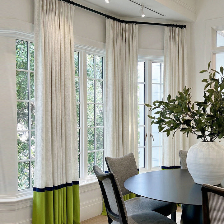 Color Block Curtains Beige &amp; Olive Green – Soft Drapes for Minimalist Modern Bedrooms (North America, Europe)