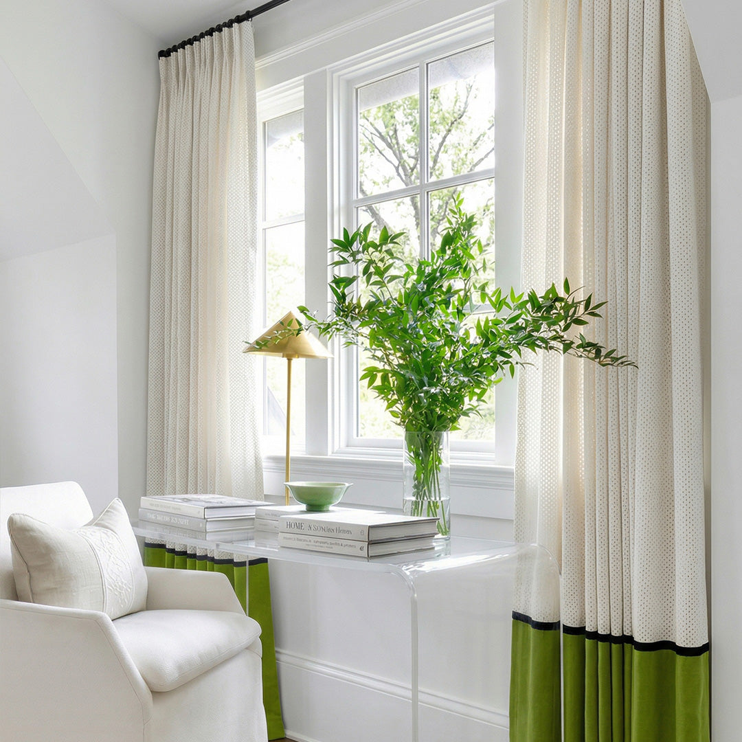 Color Block Curtains Beige &amp; Olive Green – Light-Filtering Drapes for Bright Home Office Nooks (USA, EU)