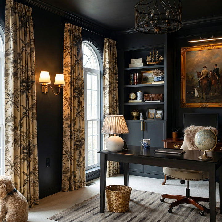 Light Blue Botanical Country Floral Drapery – Pleated Elegant Drapes for Rustic Farmhouse Dining Rooms (North America, Europe)