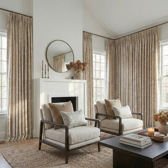 Beige Botanical Country Floral Drapery – Pleated Elegant Drapes for Timeless Farmhouse Living Rooms (USA, EU)