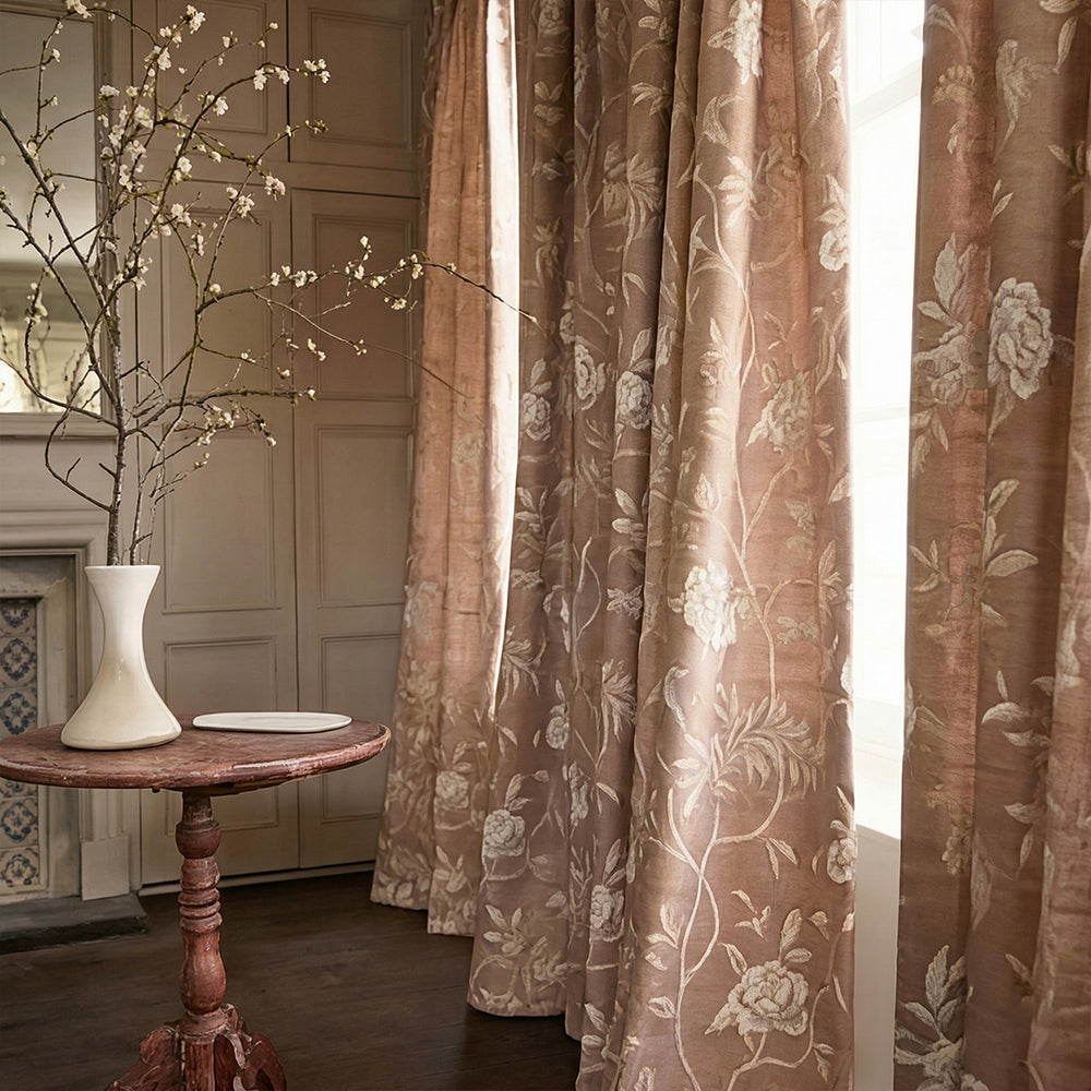 Sage Green Botanical Country Floral Drapery – Pleated Elegant Drapes for Serene Cottage Bedrooms (North America, Europe)