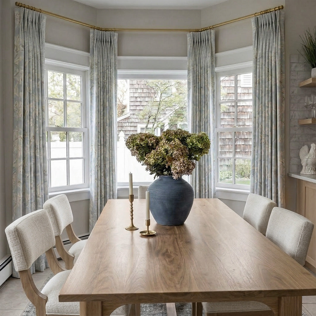 Blue Tropical Country Floral Drapery – Pleated Elegant Drapes for Moody Traditional Home Offices (US, UK, EU)