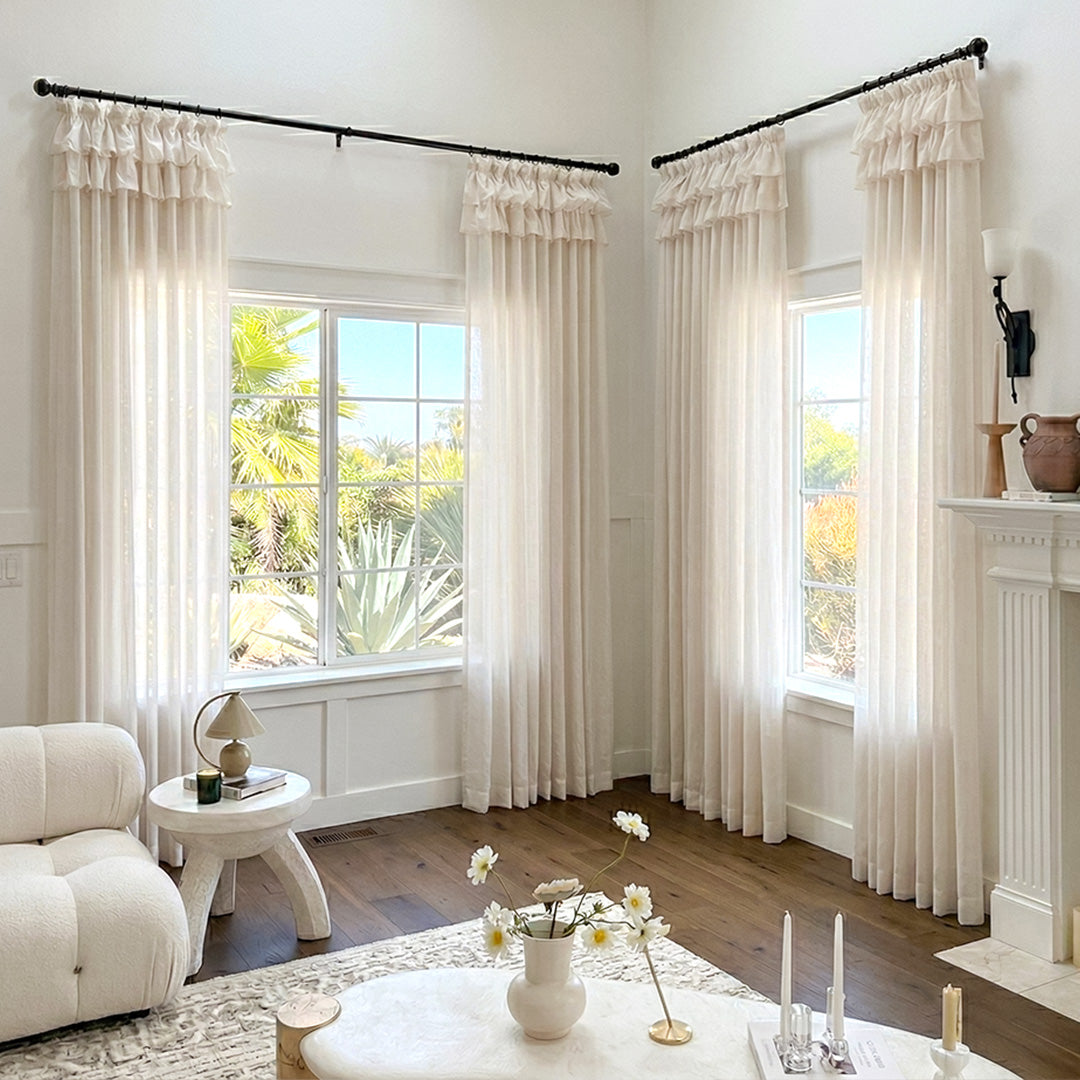 Cream Sheer Valances with Cake Ruffle Design – Light-Filtering Drapes for Bright Coastal Living Spaces (North America, Europe)
