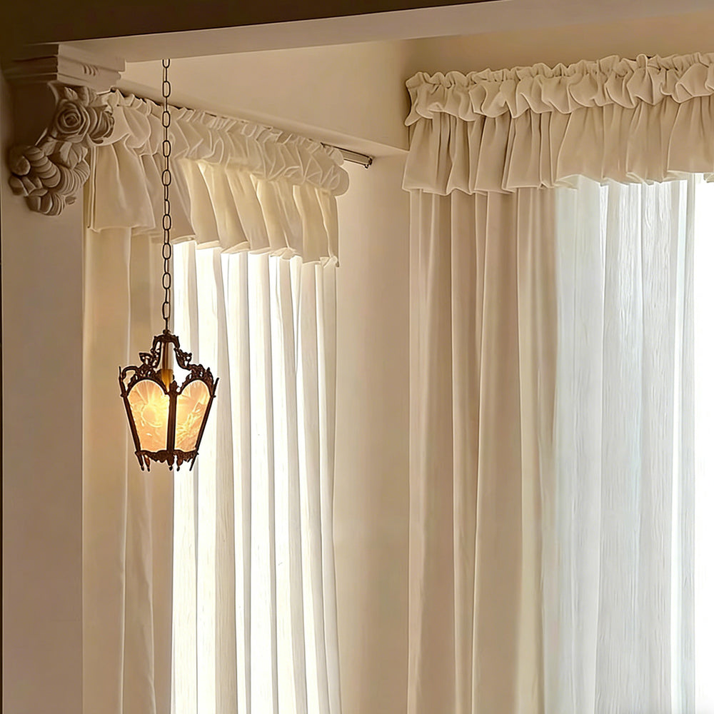 Cream Sheer Valances with Cake Ruffle Design – Close-up of Delicate French-Style Ruffle Trim (US, UK, EU)