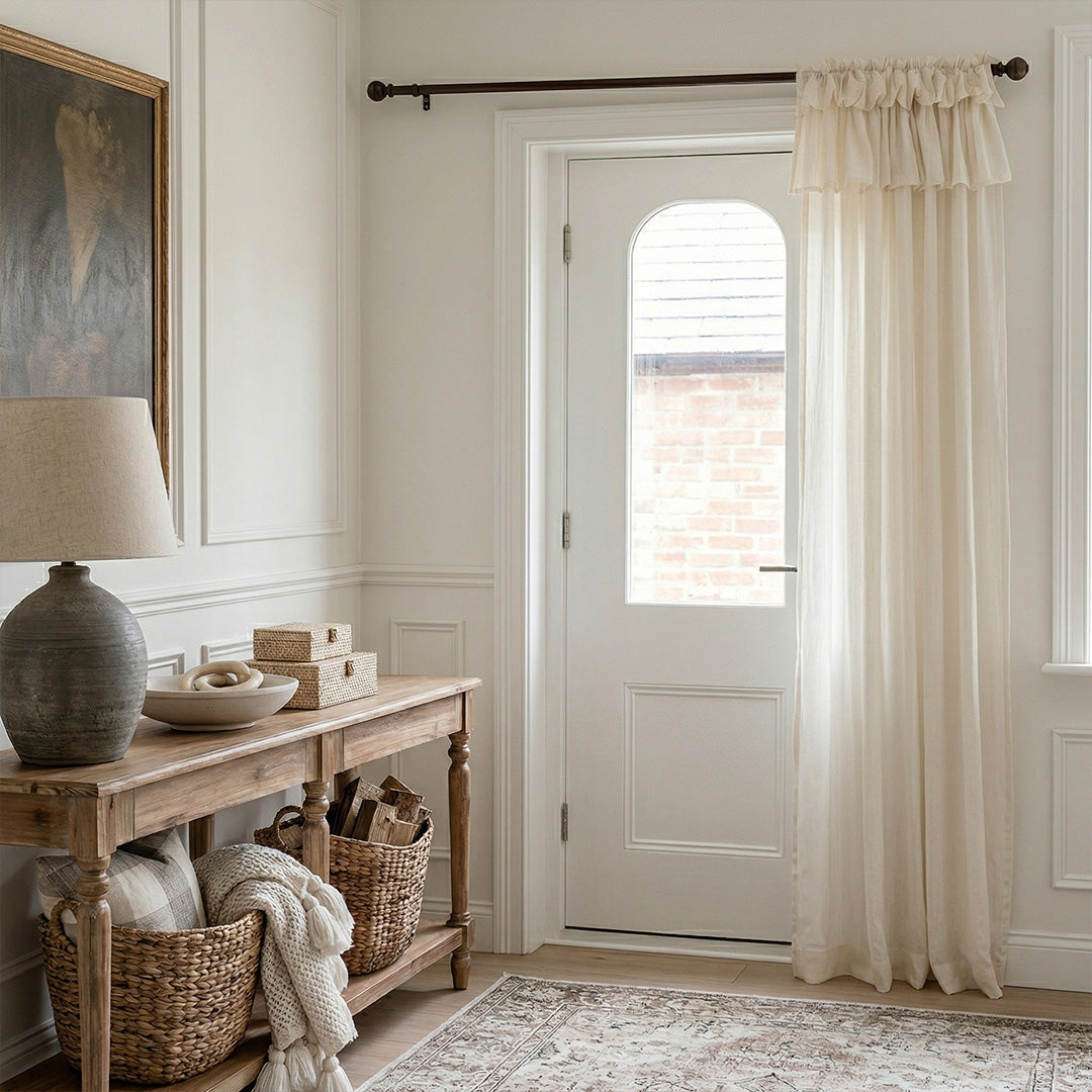 Cream Sheer Valances with Cake Ruffle Design – Timeless Drapes for Classic Farmhouse Entryways (North America, Europe)