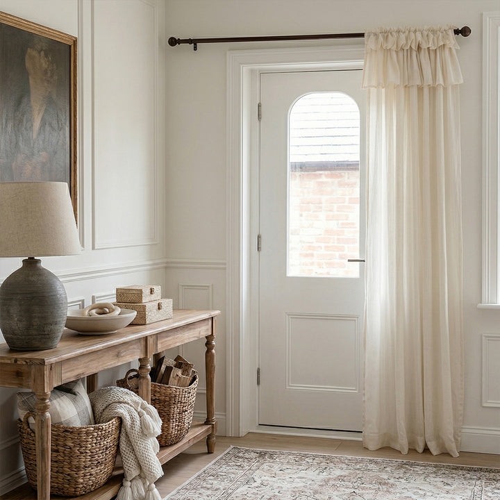 Cream Sheer Valances with Cake Ruffle Design – Timeless Drapes for Classic Farmhouse Entryways (North America, Europe)