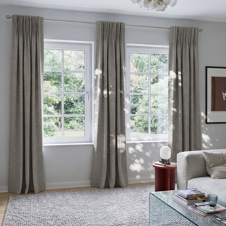Hugmoom Custom Tailored Micro Check Dobby Woven Textured Drapes, Premium Bespoke Luxury Curtains for Contemporary Living Room