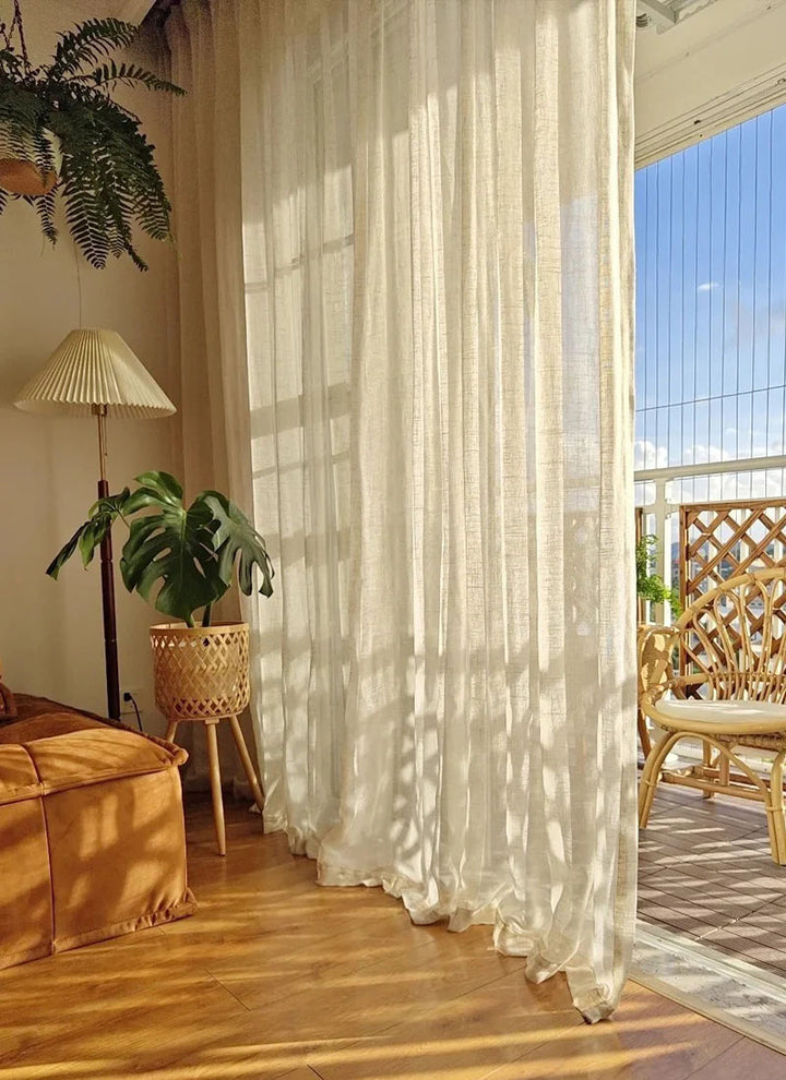 ‌Elegant Linen Sheer Curtain with Light Filtering, Luxurious Drape for Home