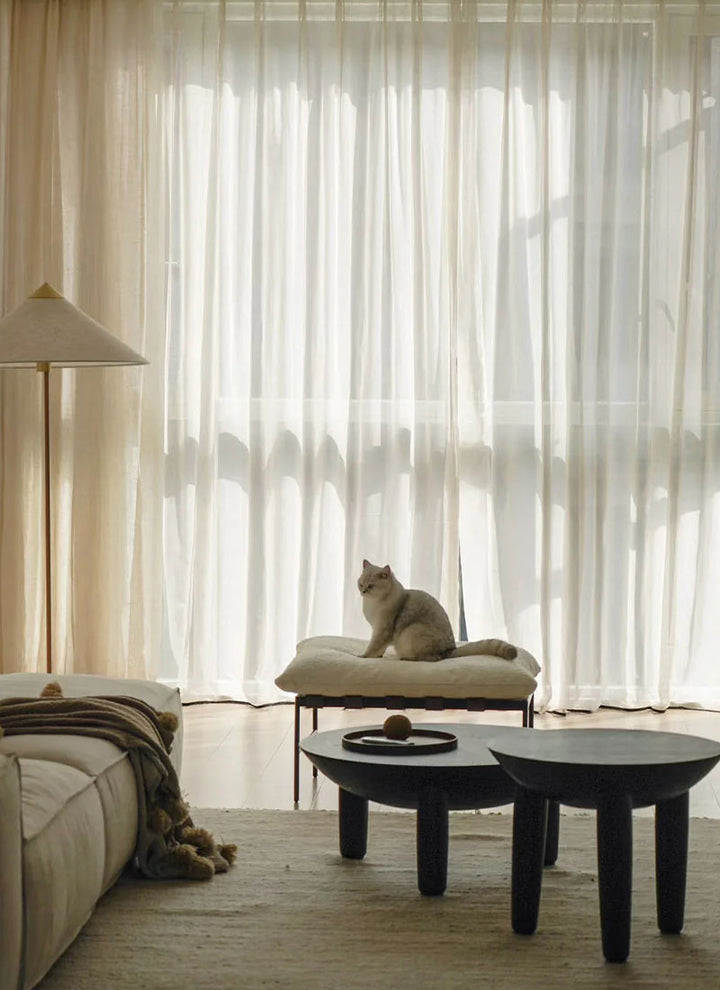 ‌Elegant Linen Sheer Curtain with Light Filtering, Luxurious Drape for Home