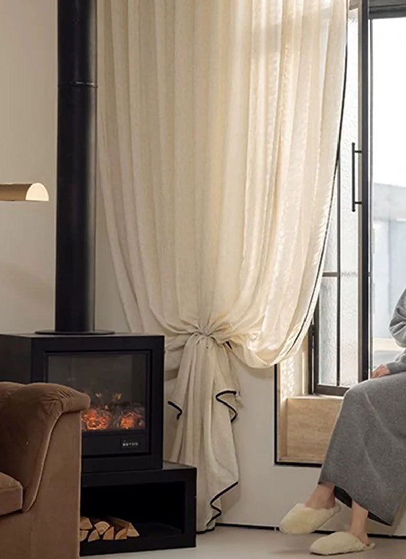 ‌Elegant Linen Sheer Curtain with Light Filtering, Luxurious Drape for Home