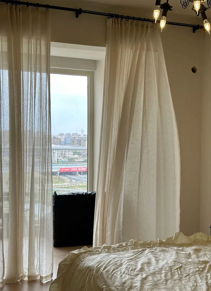 ‌Elegant Linen Sheer Curtain with Light Filtering, Luxurious Drape for Home