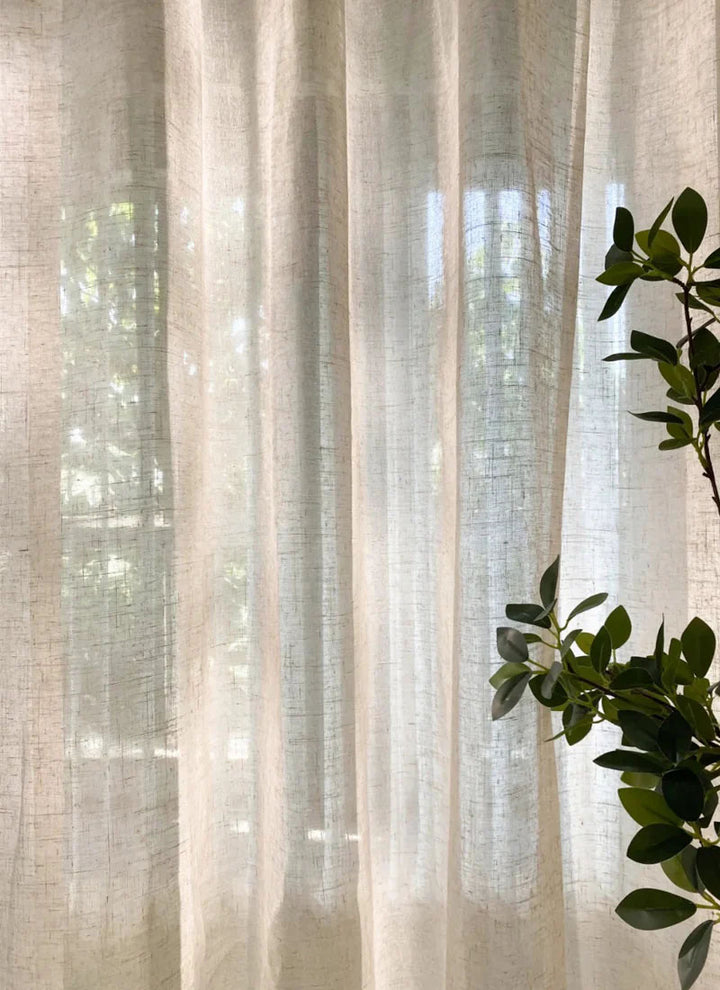 ‌Elegant Linen Sheer Curtain with Light Filtering, Luxurious Drape for Home