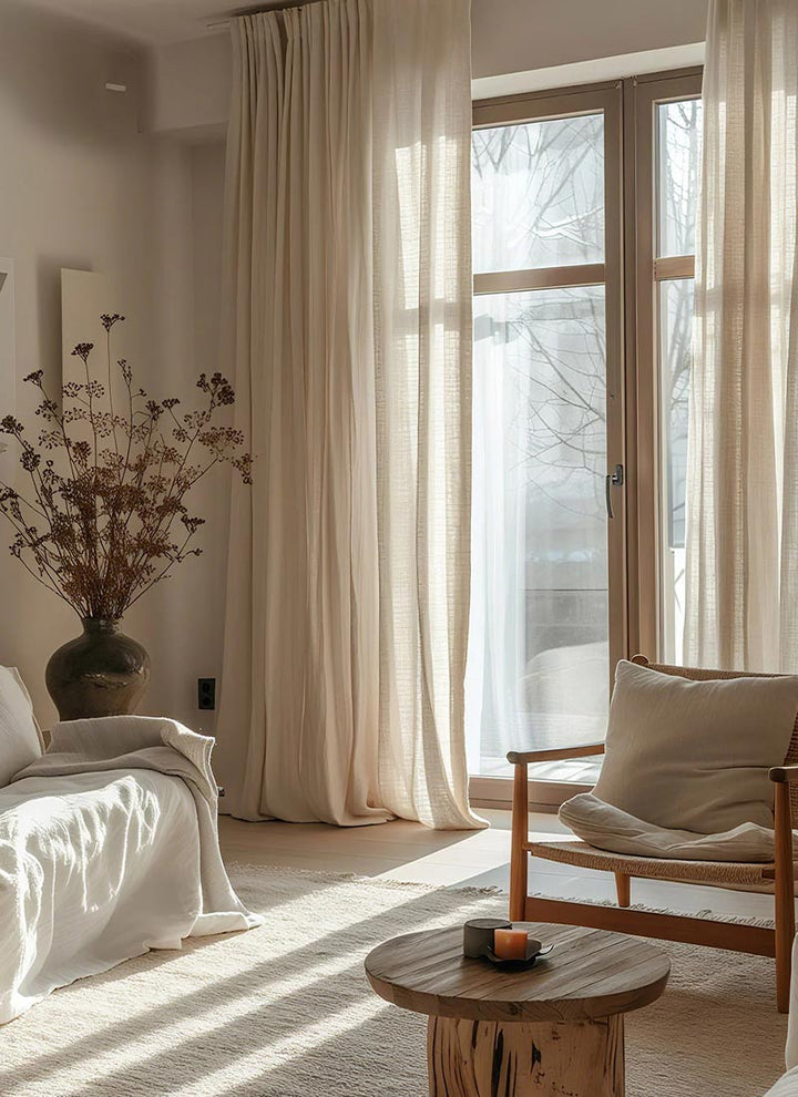 ‌Elegant Linen Sheer Curtain with Light Filtering, Luxurious Drape for Home