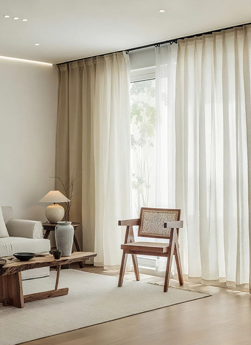 ‌Elegant Linen Sheer Curtain with Light Filtering, Luxurious Drape for Home