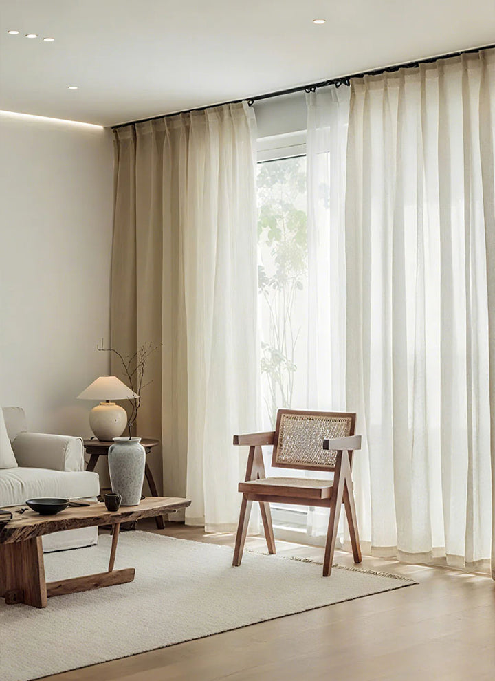 ‌Elegant Linen Sheer Curtain with Light Filtering, Luxurious Drape for Home