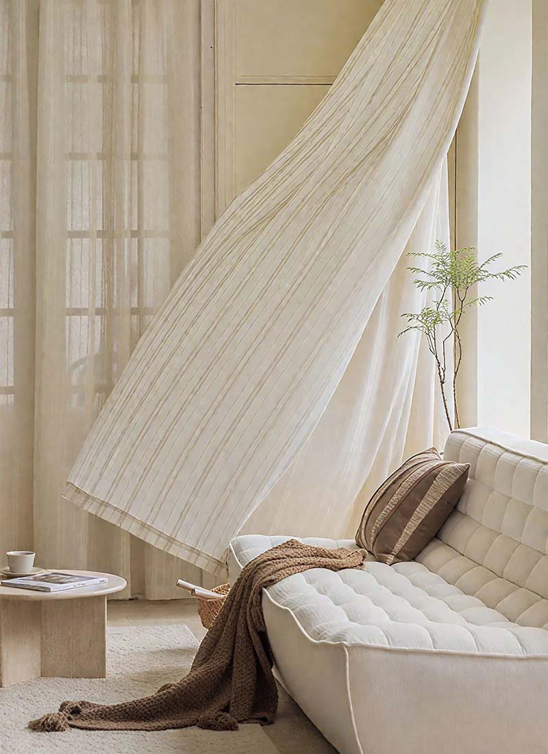 ‌Elegant Linen Sheer Curtain with Light Filtering, Luxurious Drape for Home