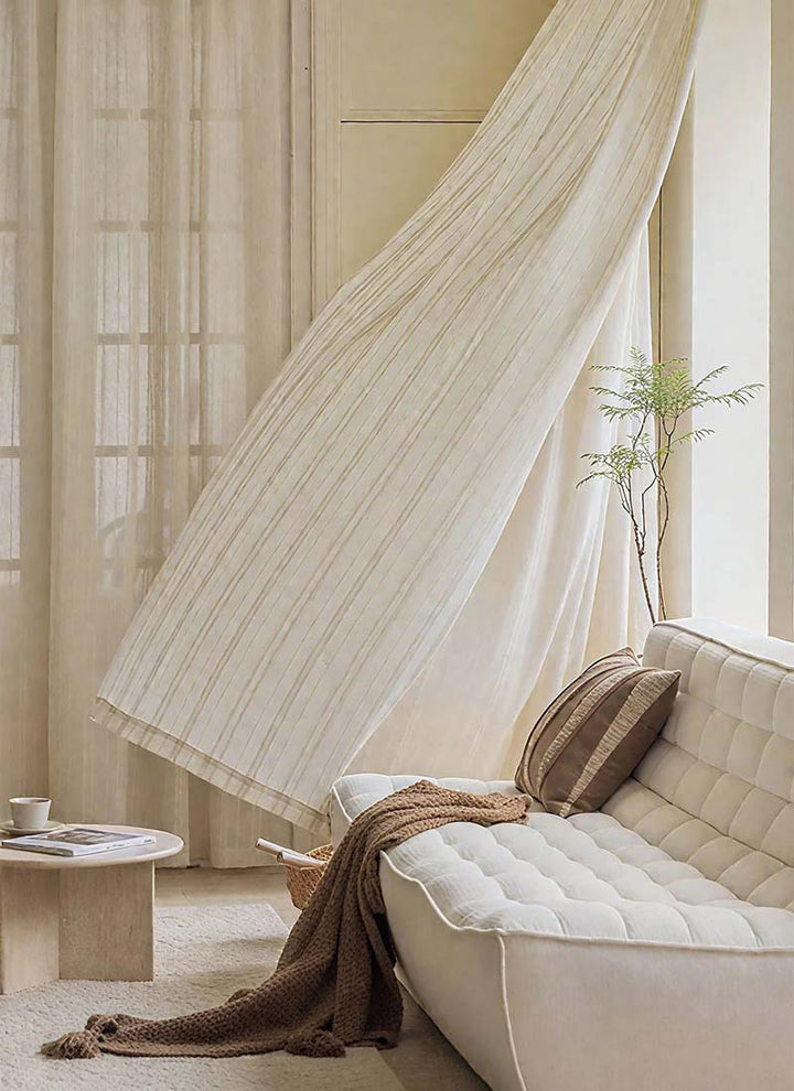 ‌Elegant Linen Sheer Curtain with Light Filtering, Luxurious Drape for Home