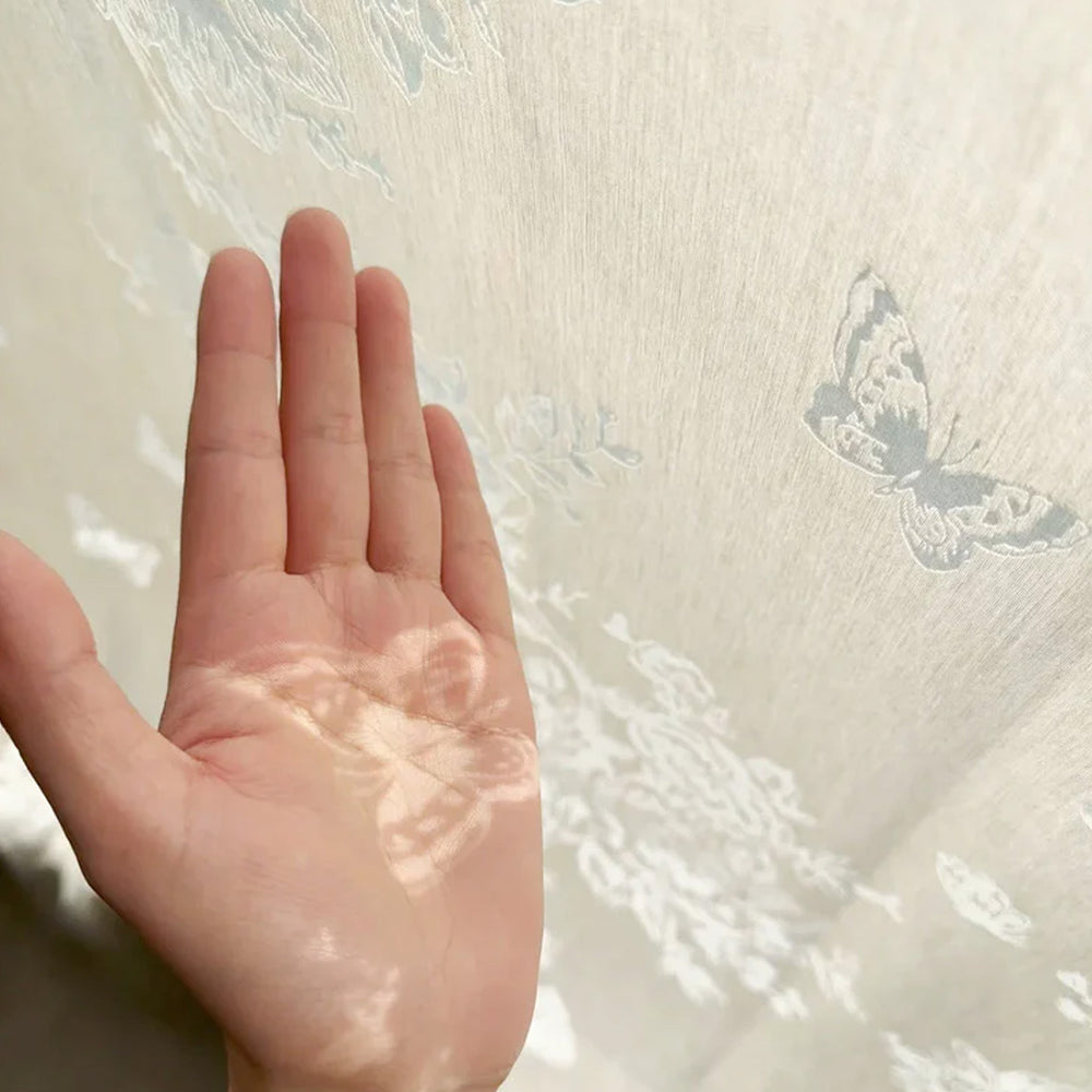 Artisanal bespoke floral sheer curtains with made-to-measure fit