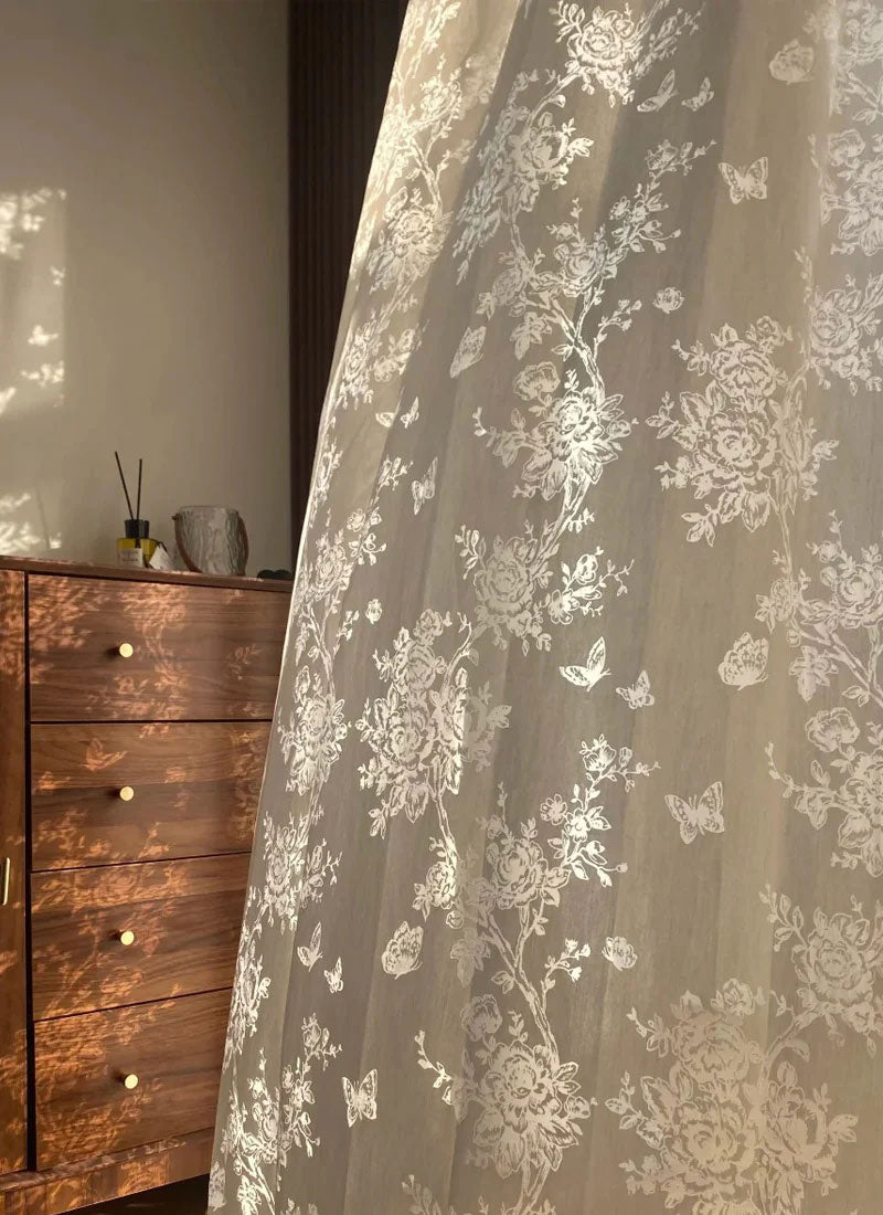 French Roman Rose Cutout Pattern Gauze Curtain (non customized)