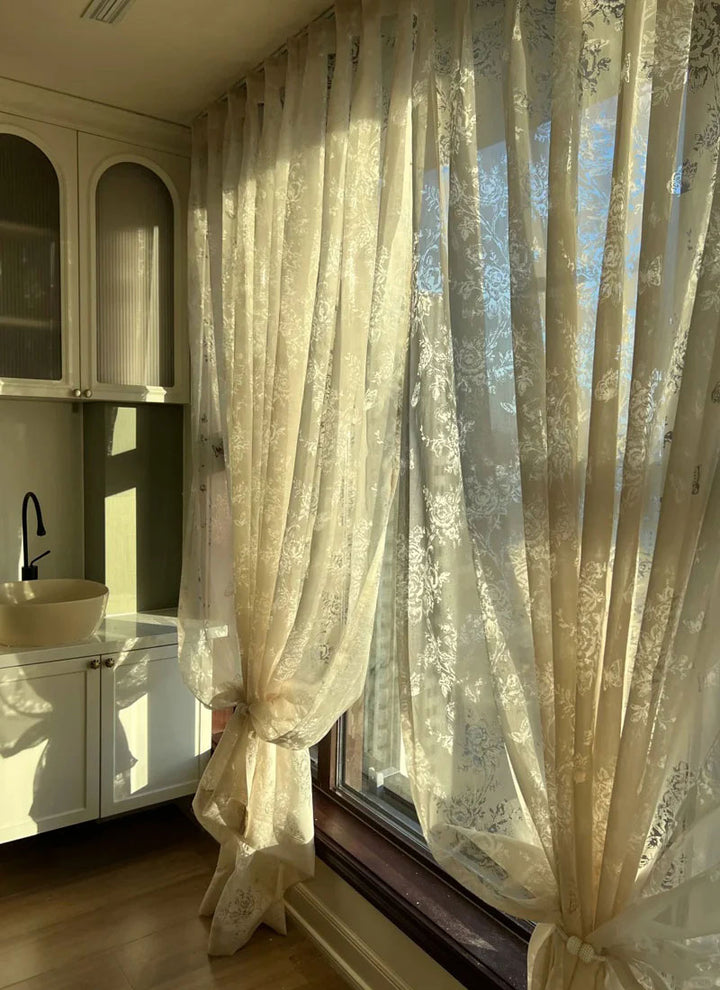 French Roman Rose Cutout Pattern Gauze Curtain (non customized)