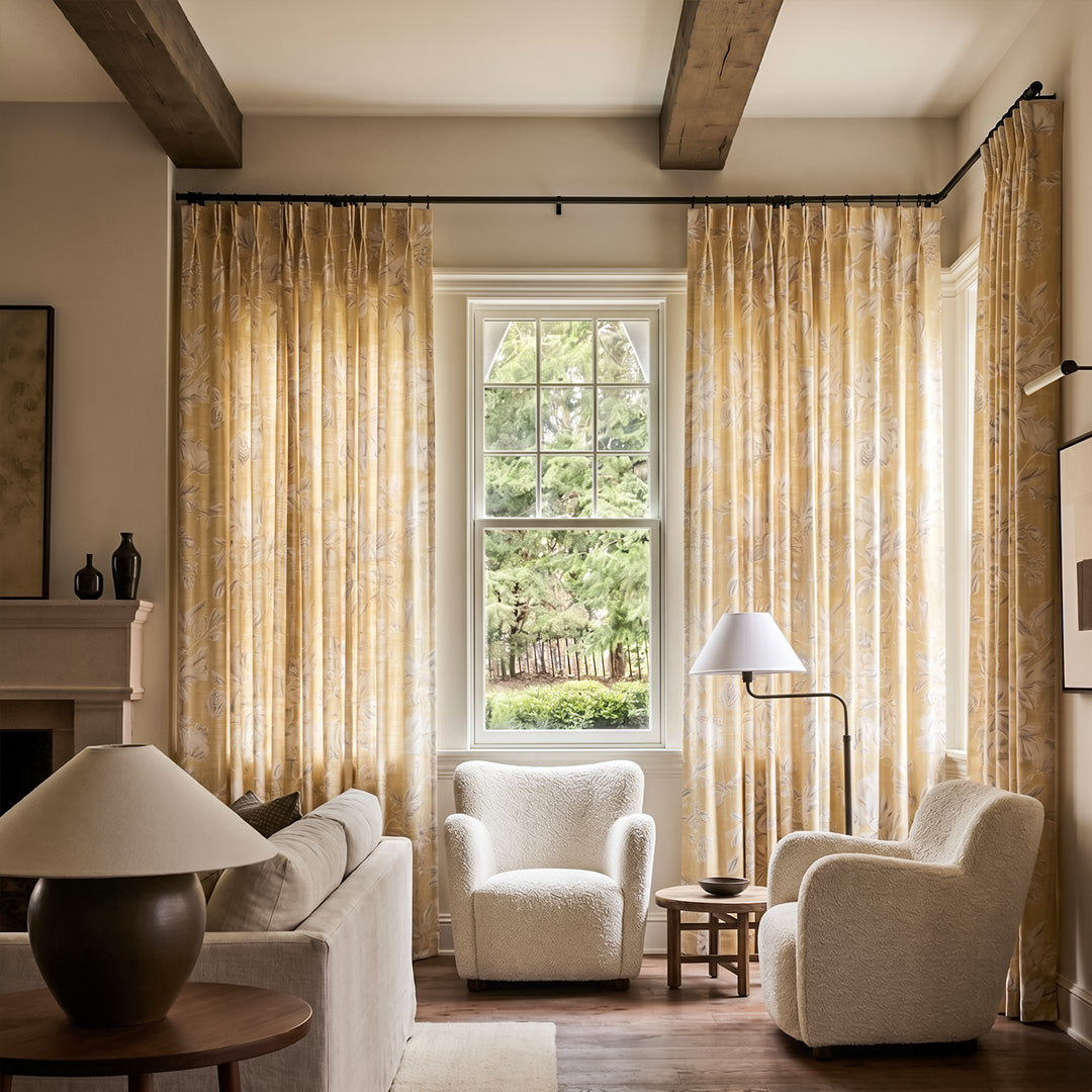HUGMOOM High-End Yellow Floral Curtains - Linen Blend Floral Print with Tassel Fringe, Custom Pinch Pleat Drapes for Modern Farmhouse Living Room, Luxury Designer Window Treatments
