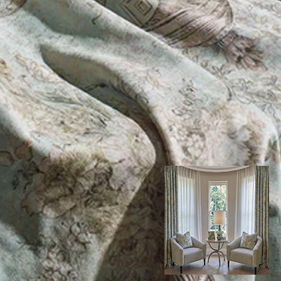 HUGMOOM Luxury Curtains with Floral Pattern - Premium Vintage Botanical Print Linen Curtains in Muted Blue-Green Tones, Custom Bespoke Pinch Pleat Drapes for Elegant Bay Window Living Rooms, High-End French Country Style Window Treatments with Soft Textured Fabric