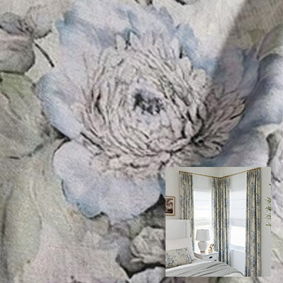 HUGMOOM Luxury Curtains with Floral Pattern - Soft Blue Peony Floral Print Linen Curtains in Muted Neutral Tones, Custom Bespoke Pinch Pleat Drapes for Serene Bedrooms, High-End Cottagecore &amp; Traditional Style Window Treatments