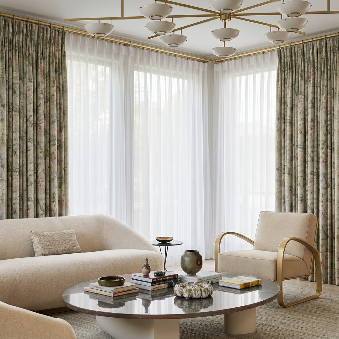 HUGMOOM Luxury Curtains with Floral Pattern - Soft Floral Print Linen Curtains with Sheer Underlayer, Bespoke Pinch Pleat Drapes for Bright Corner Living Rooms, Premium Modern French Country Window Treatments