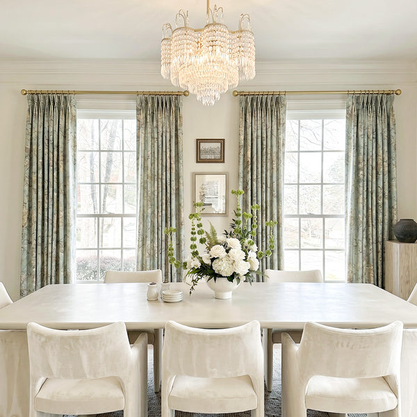 HUGMOOM Luxury Curtains with Floral Pattern - Premium Vintage Floral Print Drapes in Dusty Blue & Gold Tones, Custom Pinch Pleat Curtains for Formal Dining Rooms, High-End Classic & Transitional Window Treatments