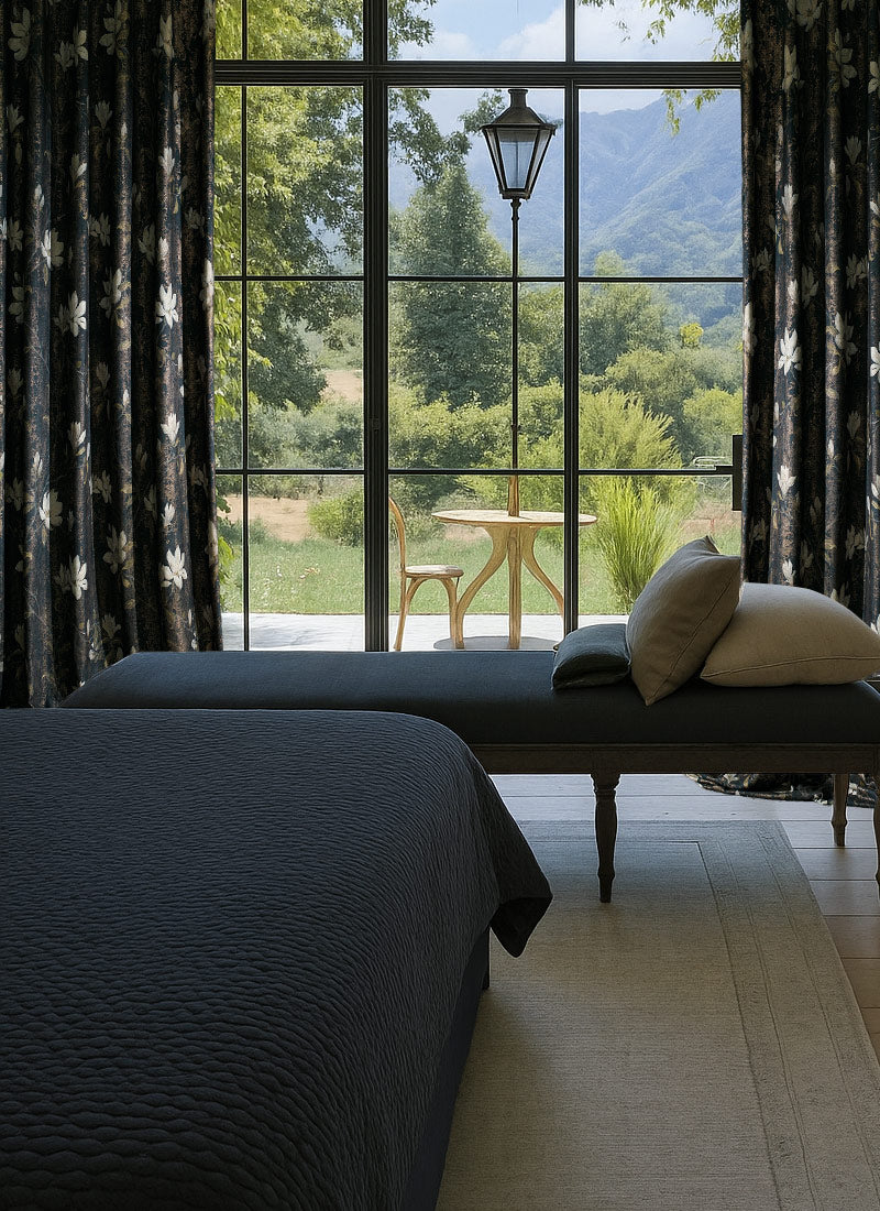 Luxury Curtains – Blue-Gold Vintage Foil Design Elegance