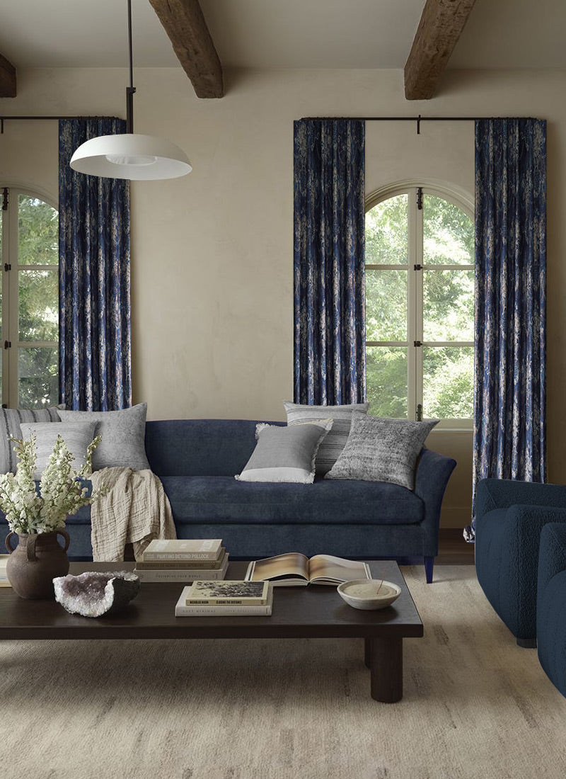 Luxury Curtains – Blue-Gold Vintage Foil Design Elegance