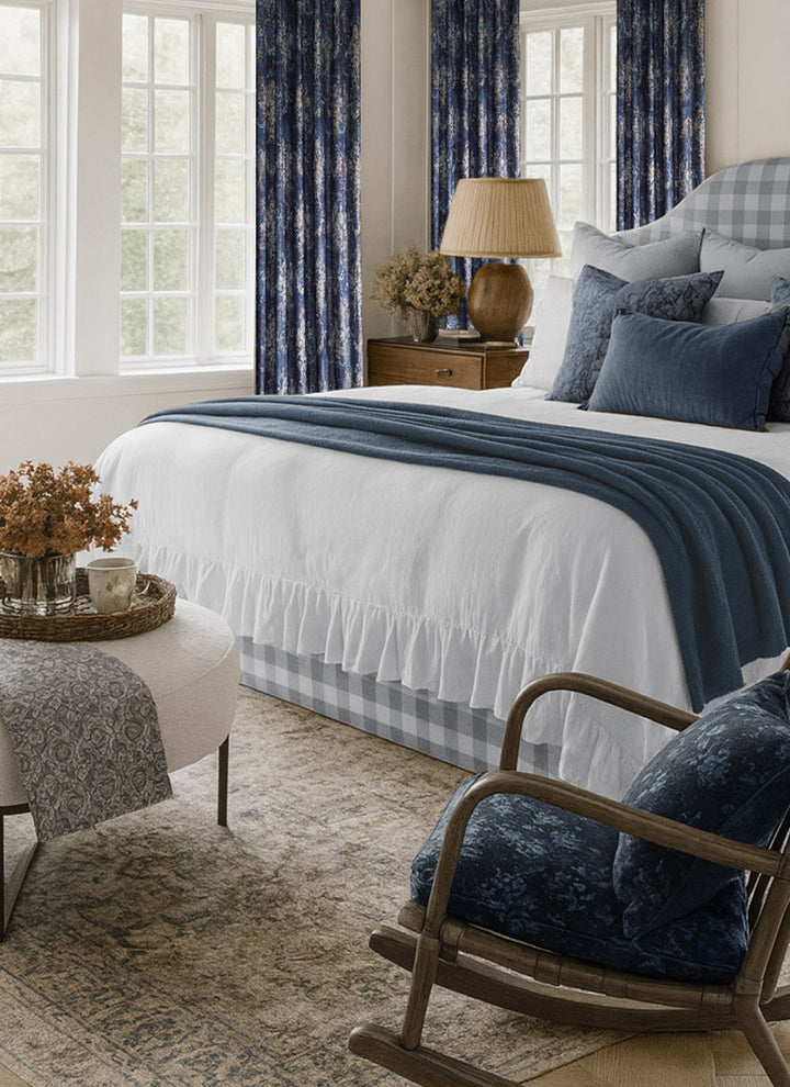 Luxury Curtains – Blue-Gold Vintage Foil Design Elegance