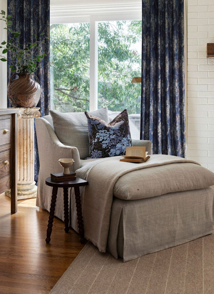 Luxury Curtains – Blue-Gold Vintage Foil Design Elegance