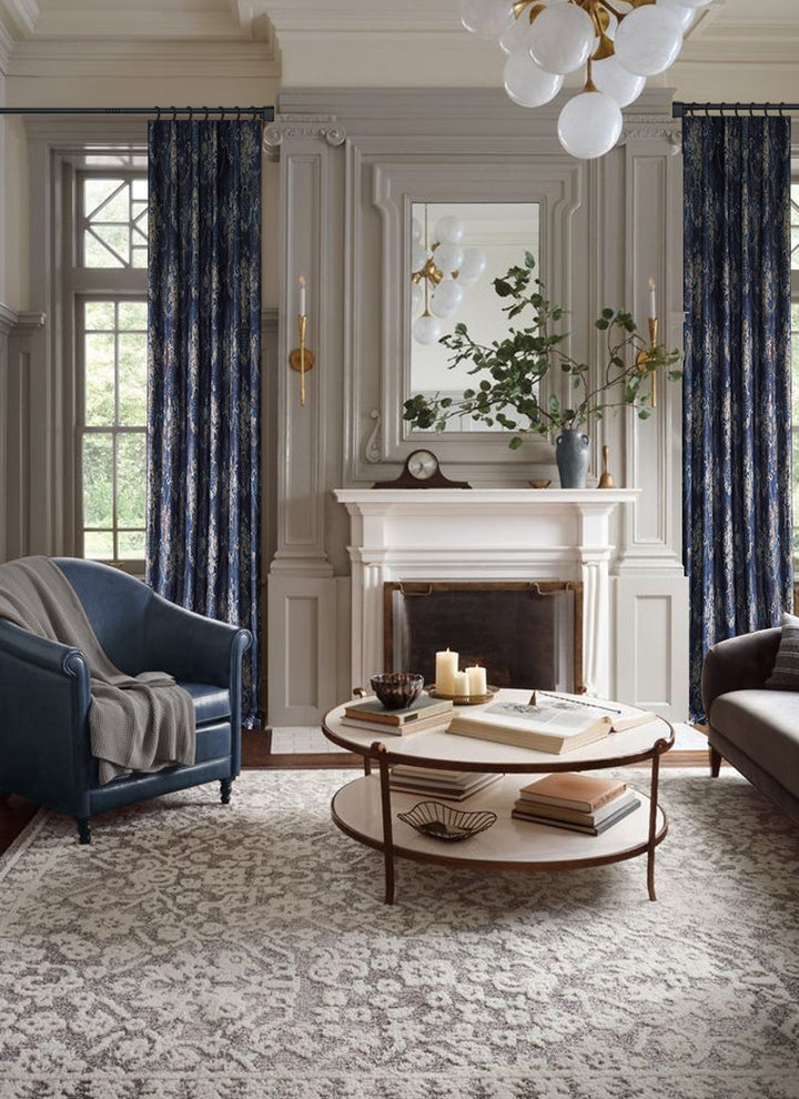 Luxury Curtains – Blue-Gold Vintage Foil Design Elegance