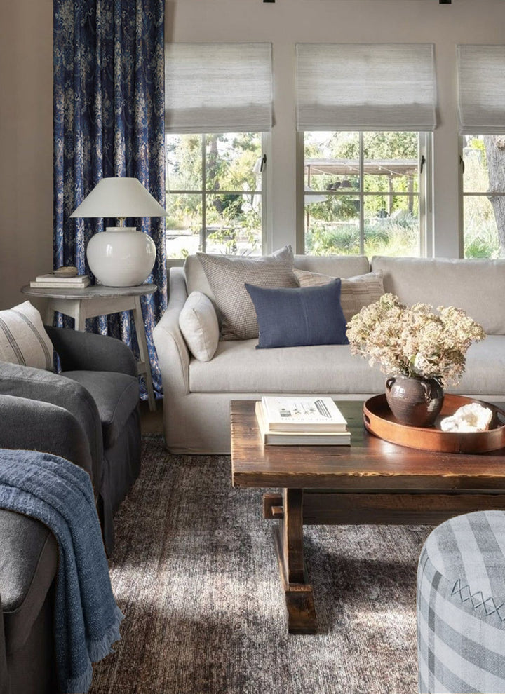 Luxury Curtains – Blue-Gold Vintage Foil Design Elegance