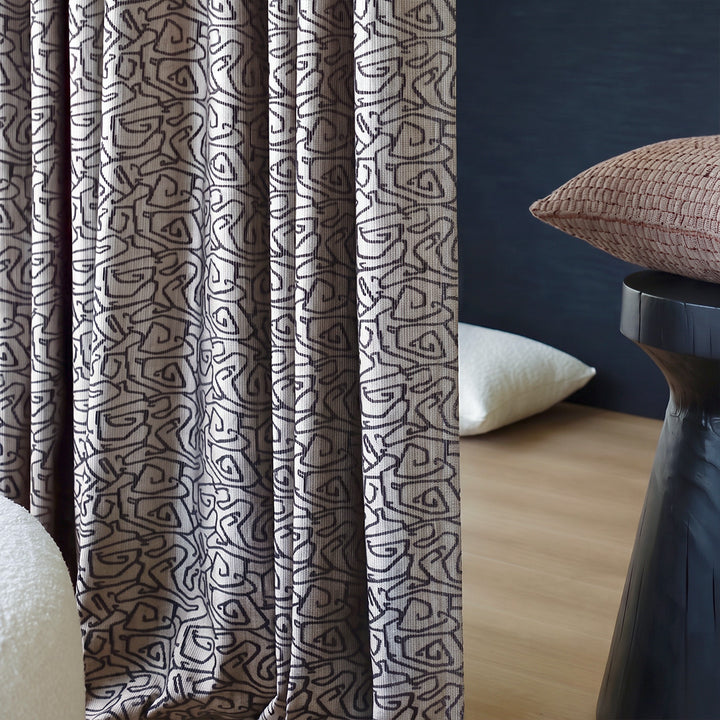 Hugmoom Abstract Geometric Curtains, Custom Tribal Maze Textured Matte Drapes, Premium Jacquard Fabric Close‑Up, Modern Organic Luxury Home Window Treatment