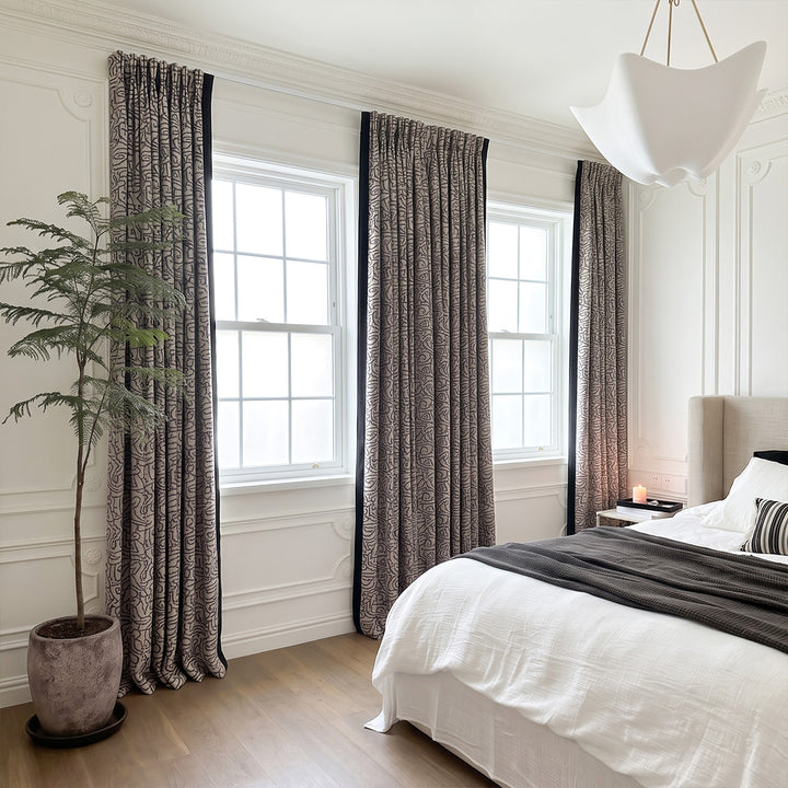 Hugmoom Abstract Geometric Curtains, Custom Pinch Pleat Tribal Maze Textured Matte Drapes, Elegant Traditional Master Bedroom Custom Window Curtains