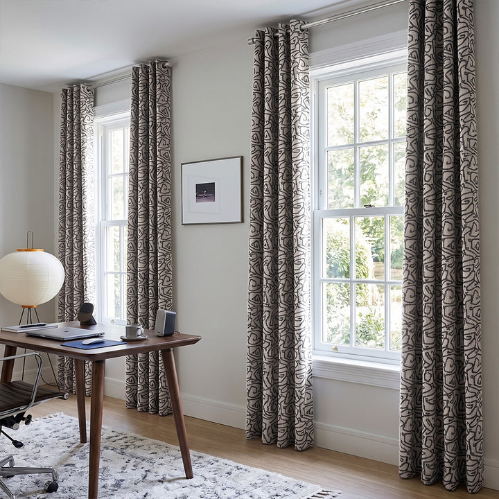Hugmoom Abstract Geometric Curtains, Custom Tribal Maze Textured Matte Drapes, Modern Organic Home Office Custom Window Drapes for Luxury Interior