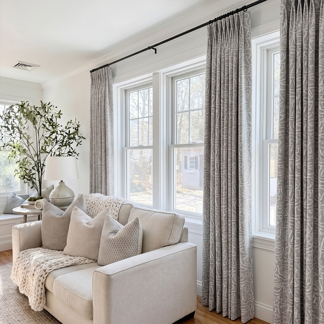 Hugmoom Abstract Geometric Curtains, Custom Tribal Maze Textured Matte Drapes, Light Grey Cozy Modern Farmhouse Living Room Premium Custom Window Treatments