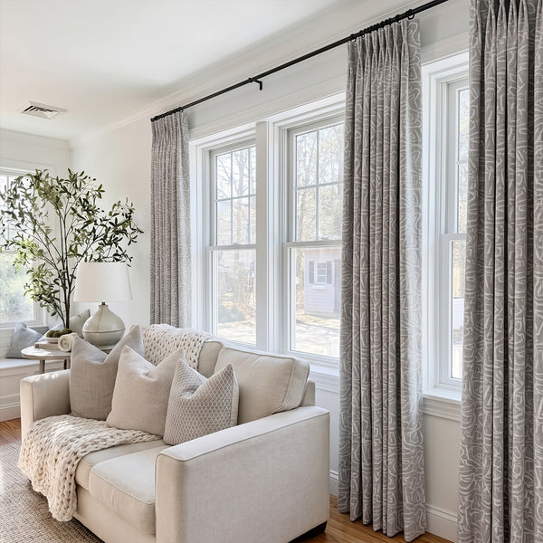 Hugmoom Abstract Geometric Curtains, Custom Tribal Maze Textured Matte Drapes, Light Grey Cozy Modern Farmhouse Living Room Premium Custom Window Treatments