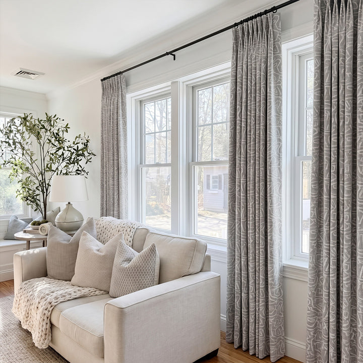 Hugmoom Abstract Geometric Curtains, Custom Tribal Maze Textured Matte Drapes, Light Grey Cozy Modern Farmhouse Living Room Premium Custom Window Treatments