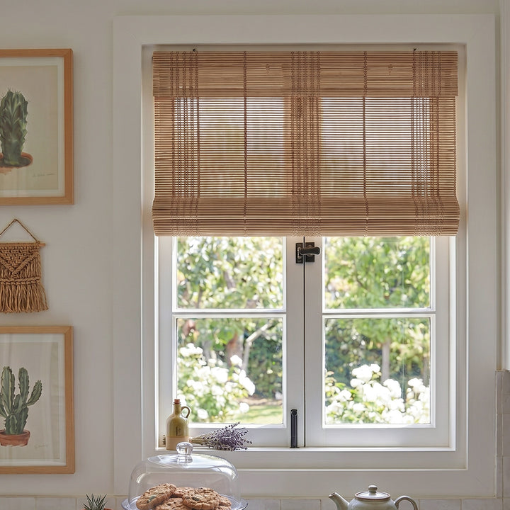 Hugmoom Bamboo Woven Shade – Premium Natural Cordless Roman Blinds for Bright Cottage Kitchen Windows (North America, Europe)