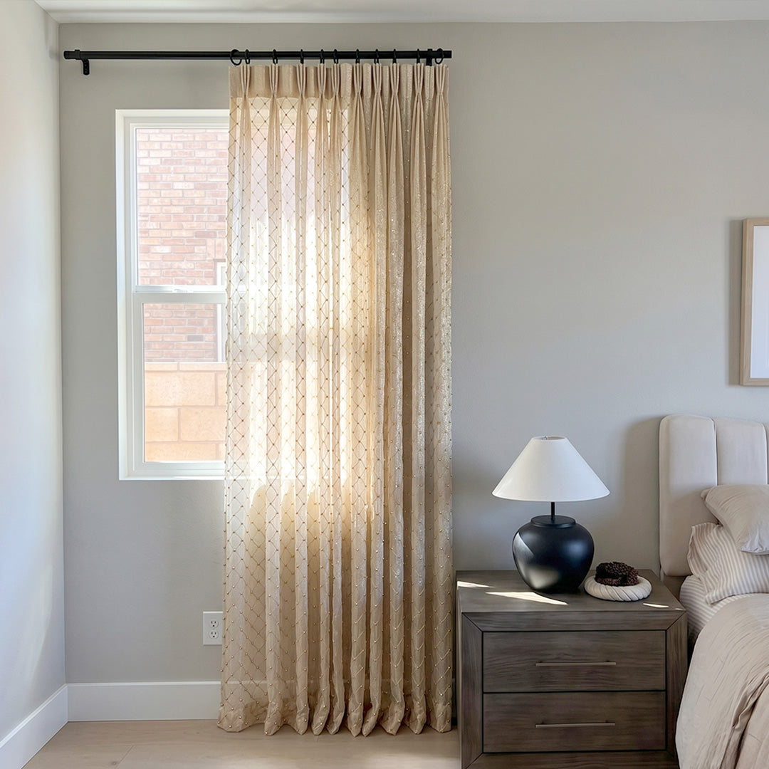 Hugmoom Beaded Sheer Drapes – Elegant Grid French Romantic Curtains for Minimalist Luxury Bedrooms (US, UK, EU)