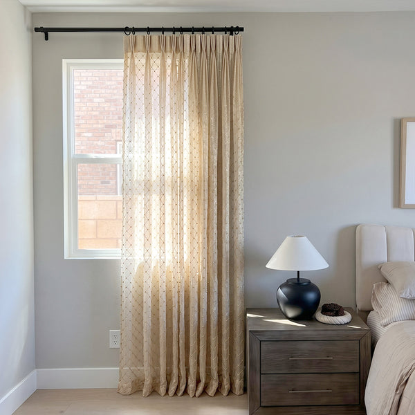 Hugmoom Beaded Sheer Drapes – Elegant Grid French Romantic Curtains for Minimalist Luxury Bedrooms (US, UK, EU)