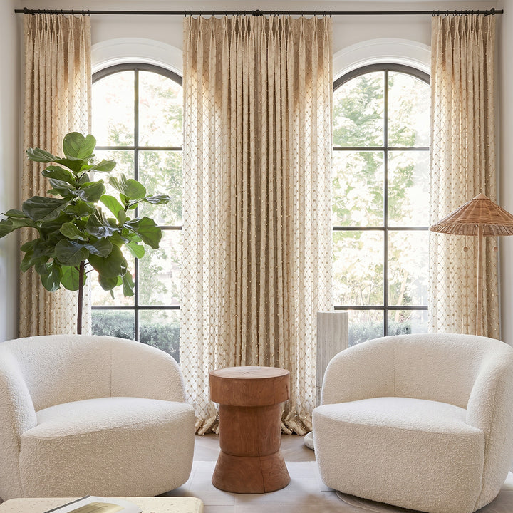 Hugmoom Beaded Sheer Drapes – Elegant Grid French Romantic Curtains for Arched Window Luxury Living Rooms (North America, Europe)