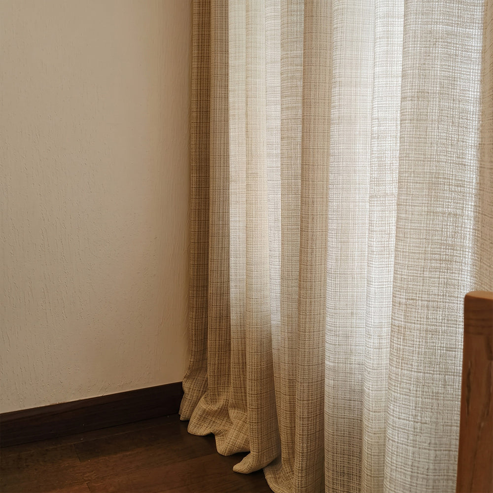 Hugmoom Chic Sheer Drapes Light Filtering Romantic Window Treatments Textured Linen Blend Beige Custom Curtain Side Detail Farmhouse Interior USA Canada