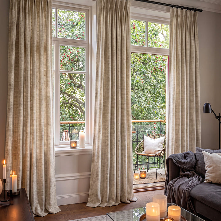 Hugmoom Chic Sheer Drapes Light Filtering Romantic Window Treatments Neutral Beige Textured Custom Curtains Modern Cozy Living Room Balcony EU Canada