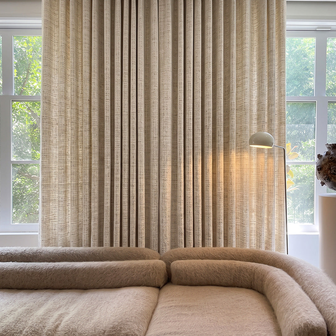 Hugmoom Chic Sheer Drapes Light Filtering Romantic Window Treatments Warm Beige Woven Custom Pleated Sheer Curtains Minimalist Luxury Living Space USA