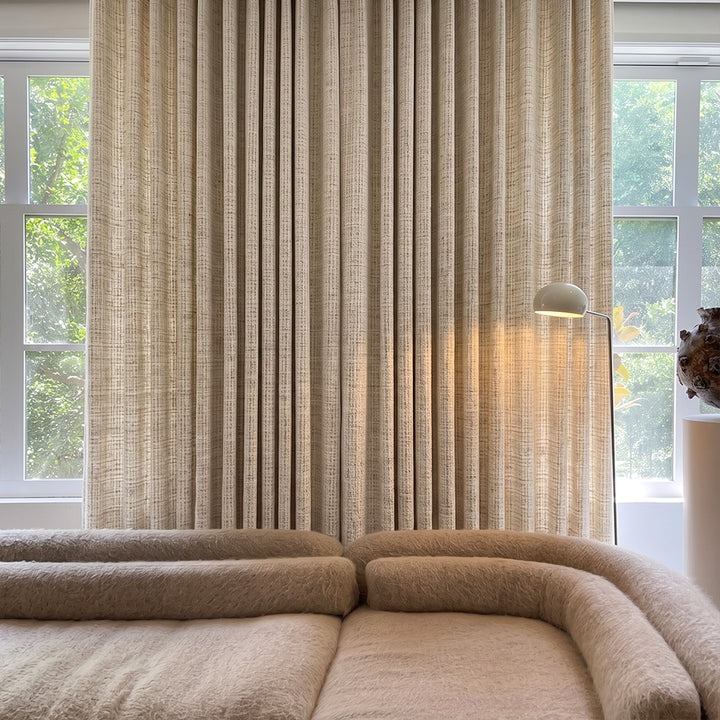 Hugmoom Chic Sheer Drapes Light Filtering Romantic Window Treatments Warm Beige Woven Custom Pleated Sheer Curtains Minimalist Luxury Living Space USA