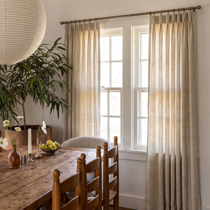 Hugmoom Chic Sheer Drapes Light Filtering Romantic Window Treatments Textured Beige Custom Curtains Pinch Pleat Rustic Farmhouse Dining Room North America